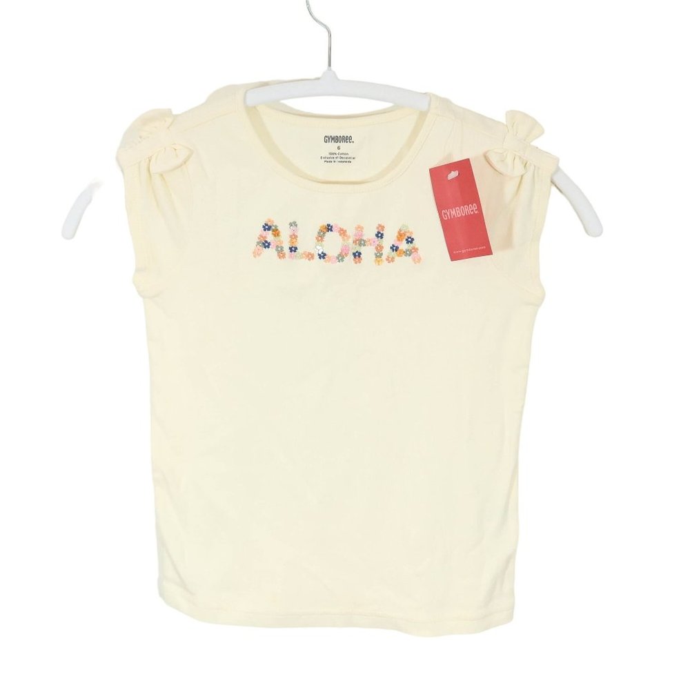 GYMBOREE Size 6 ALOHA Sequin Bow Shoulder Cotton Knit T Shirt Top NWT